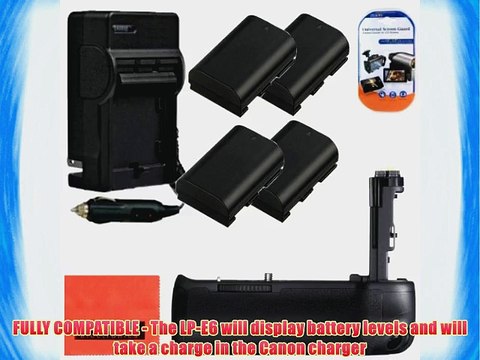 Battery Grip Kit for Canon EOS 6D Digital SLR Camera Includes Vertical Battery Grip Qty 4