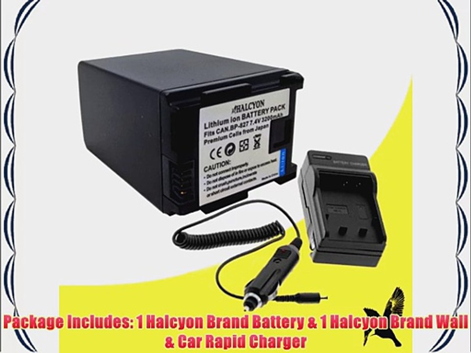 Halcyon 3200 mAH Lithium Ion Replacement Battery and Charger Kit for Canon BP-827 and Canon