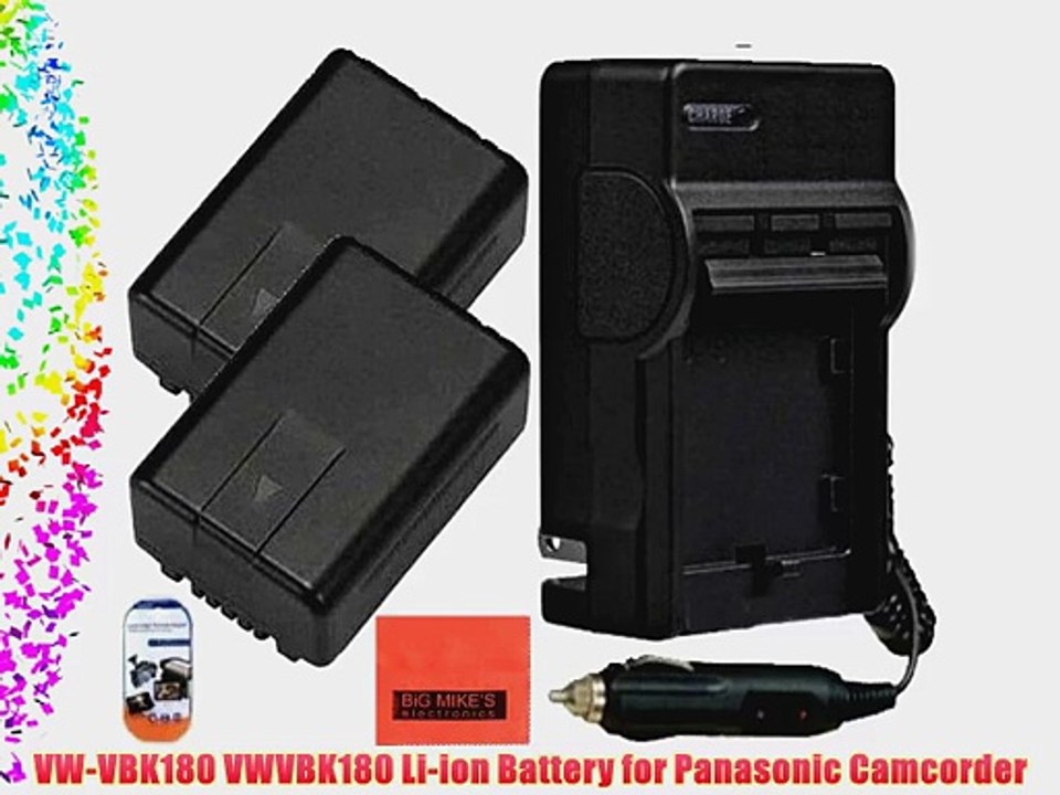 Pack Of 2 VW-VBK180 Batteries And battery Charger for Panasonic HC-V10 HC-V100 HC-V500 HC-V700