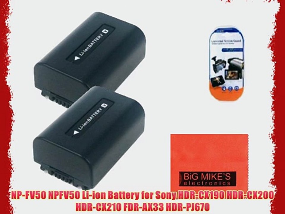 BM Premium 2-Pack of NP-FV50 Batteries for Sony HDR-CX190 HDR-CX200 HDR-CX210 FDR-AX33 HDR-PJ670