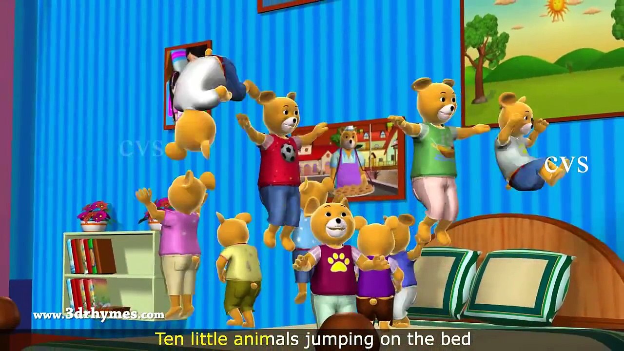 Ten Little Teddy Bears Jumping on the Bed Song...