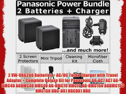 2 VW-VBG260 Batteries AC/DC Turbo Charger with Travel Adapter Complete Deluxe Kit for Panasonic