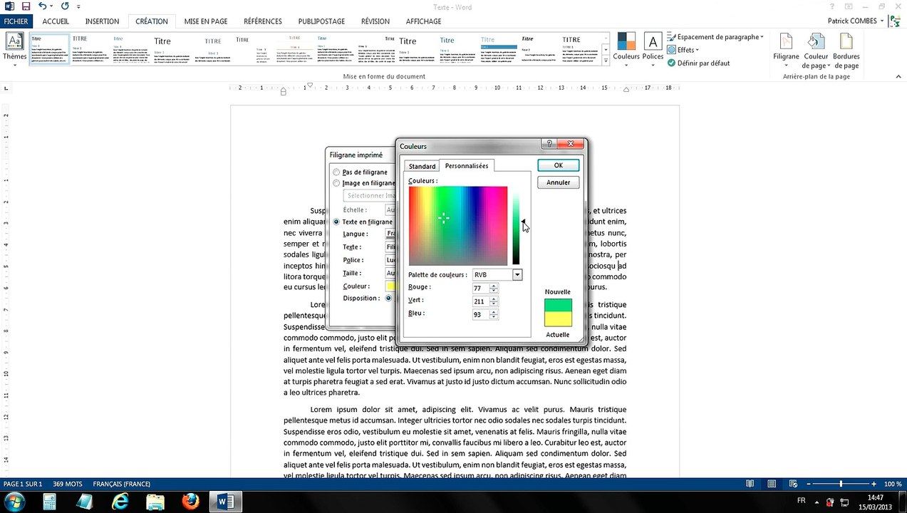 Tuto - Word 2013 - Créer et personnaliser un filigrane