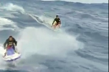Surfing A Huge Wave Very Talented Man