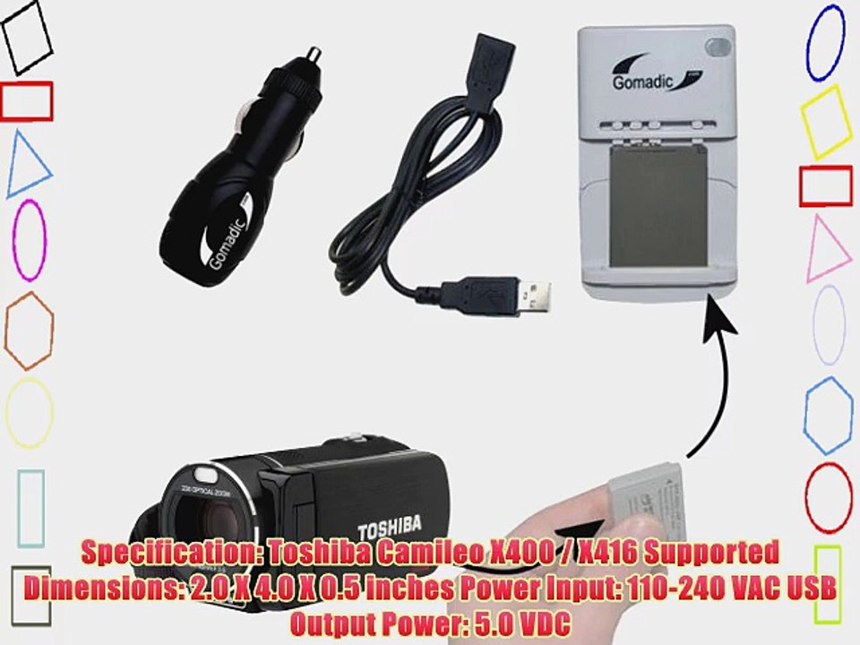 Toshiba Camileo X400 / X416 Battery Charger Kit - Contains multiple charging options including