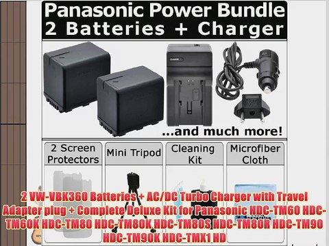 2 VW-VBK360 Batteries AC/DC Turbo Charger with Travel Adapter plug Complete Deluxe Kit