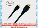 GearIT 5 Pack (6 Feet/1.82 Meters) High-Speed Micro HDMI To HDMI Cable Supports Ethernet 3D