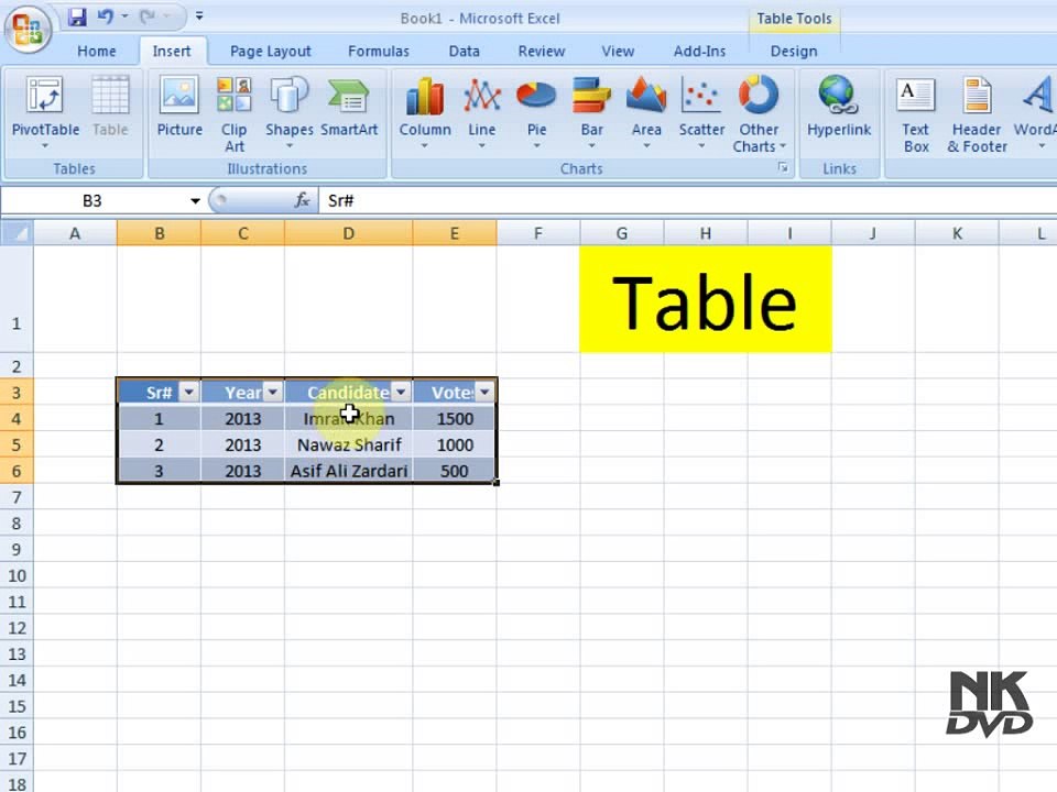 Lesson # 54 The Insert Table (Microsoft Office Excel 2007_2010 Tutorial)