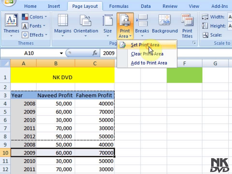 Lesson # 69 The Print Area Page Setup (Microsoft Office Excel 2007_ 2010 Tutorial)