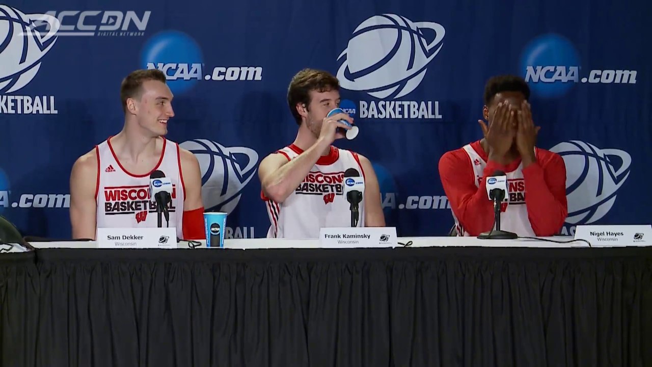 So embarrassing and funny moment for Wisconsin Basketball player  at Press Conference