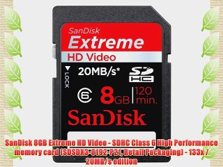 SanDisk 8GB Extreme HD Video - SDHC Class 6 High Performance memory card (SDSDX3-8192-P21 Retail