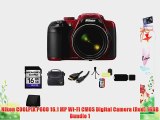 Nikon COOLPIX P600 16.1 MP Wi-Fi CMOS Digital Camera (Red) 16GB Bundle 1