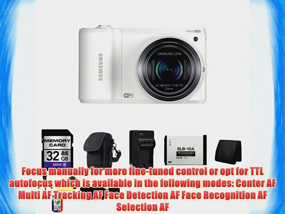 Samsung WB800F Smart Wi-Fi Digital Camera (White)   32GB SDHC Class 10 Memory Card   External