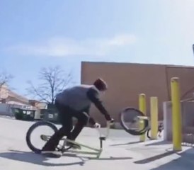 He is loosing a wheel after his jump!