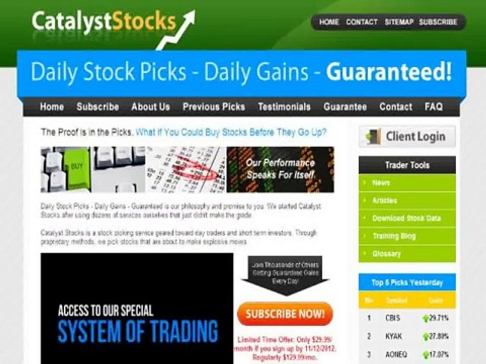 Catalyst Stocks, Premium Stock Pick Service (DOWNLOAD FILE)