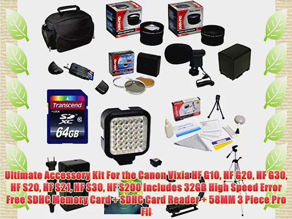 Ultimate Accessory Kit For the Canon Vixia HF G10 HF G20 HF G30 HF S20 HF S21 HF S30 HF S200