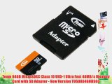 Team 64GB MicroSDXC Class 10 UHS-1 Ultra Fast 40MB/s Memory Card with SD Adapter - New Version