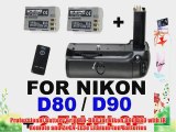 Professional Battery Grip MB-D80 for Nikon D90 D80 with IR Remote and 2x EN-EL3e Lithium-Ion