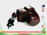 COSMOS Brown Leather Case Cover Bag For Olympus PEN EPL3 17mm F2.8