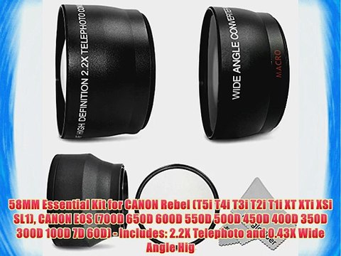 58MM Essential Kit for CANON Rebel (T5i T4i T3i T2i T1i XT XTi XSi SL1) CANON EOS (700D 650D