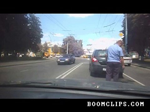 car peels asphalt off the road in russia