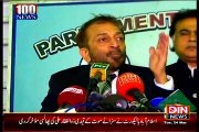 MQM Leader Dr Farooq Sattar talk to media outside Parliament House in Islamabad