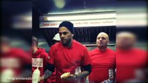 Barcelona and Brazil right-back Dani Alves serving hot dogs