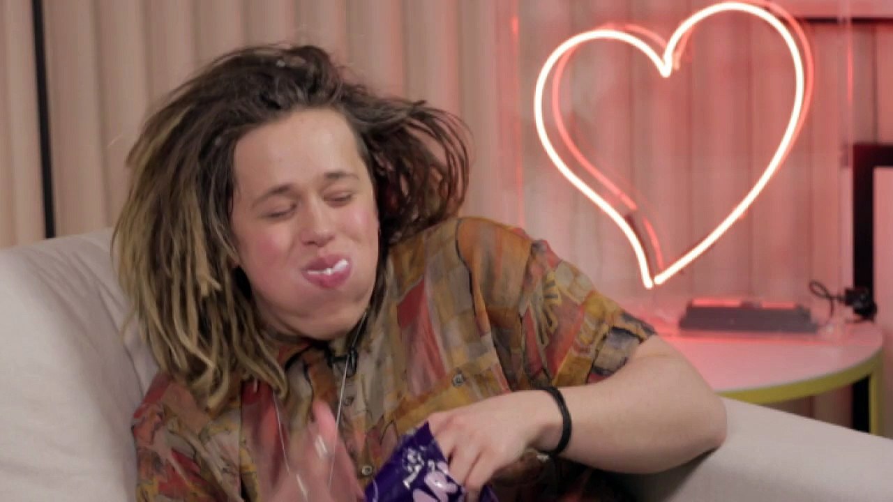 Luke Friend sings with marshmallows