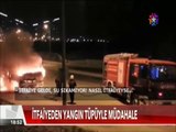 İtfaiye ekibi yanan aracı yangın tüpüyle söndürmeye kalkınca araç bu hale geldi