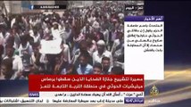 مسيرة لتشييع جنازة الضحايا الذين سقطوا برصاص ميليشيات الحوثي في منطقة التربة التابعة لتعز