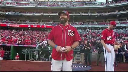 Army vet tosses grenade-style first pitch - YouTube