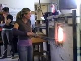 glass blowing a twisted stem wine goblet
