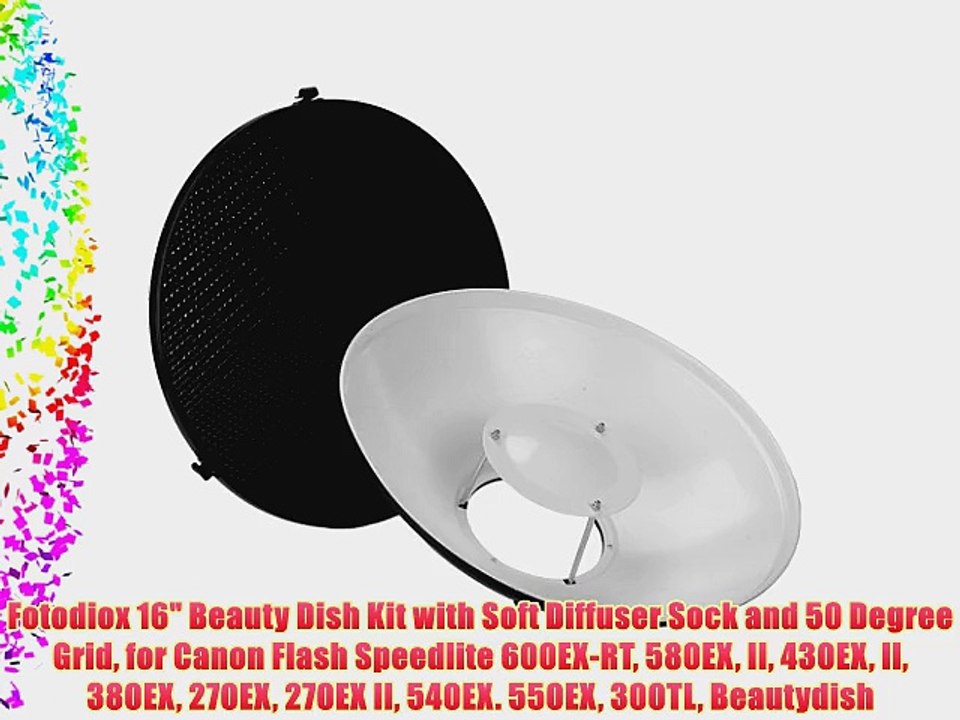 Fotodiox 16 Beauty Dish Kit with Soft Diffuser Sock and 50 Degree Grid for Canon Flash Speedlite