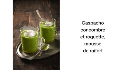 Gaspacho concombre-roquette, mousse de raifort