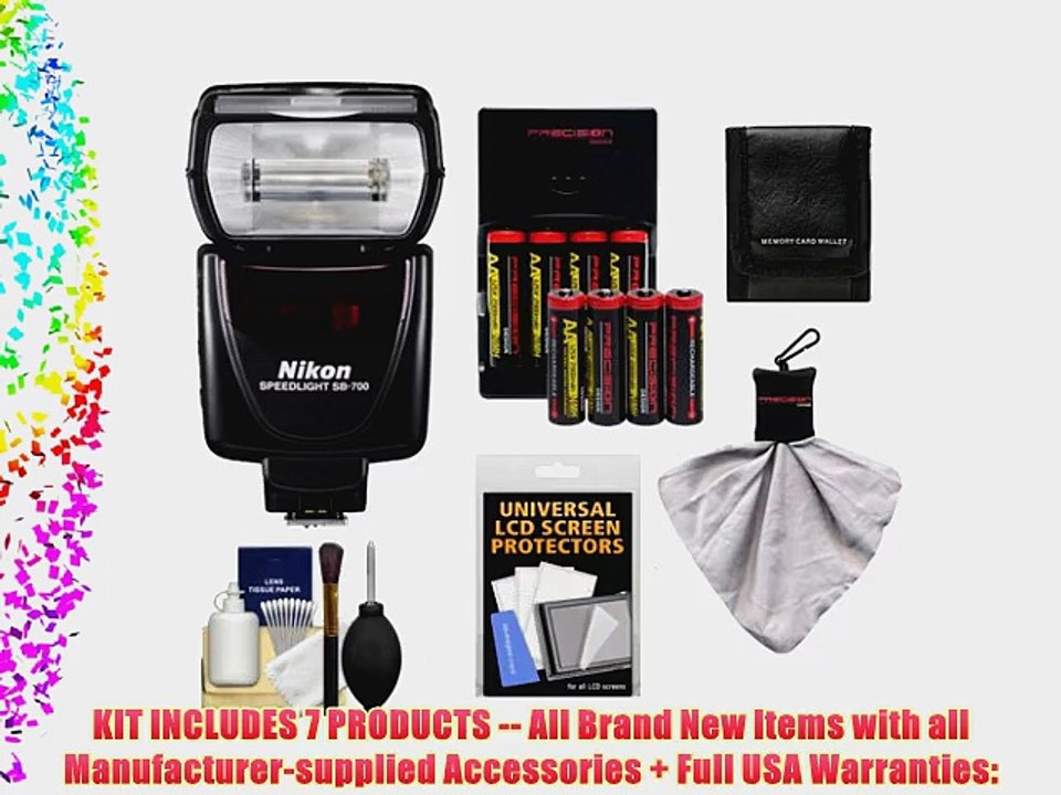 Nikon SB-700 AF Speedlight Flash with (8) Batteries Charger   Accessory Kit for D40 D60 D3000
