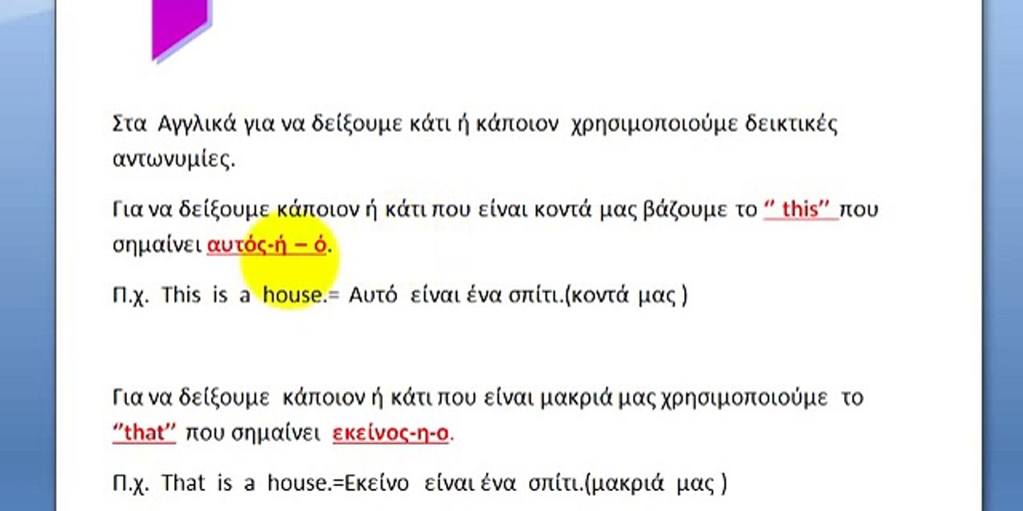 ΜΑΘΗΜΑ 16 ΔΕΙΚΤΙΚΕΣ ΑΝΤΩΝΥΜΙΕΣ- LESSON 16 DEMONSTRATIVE PRONOUNS