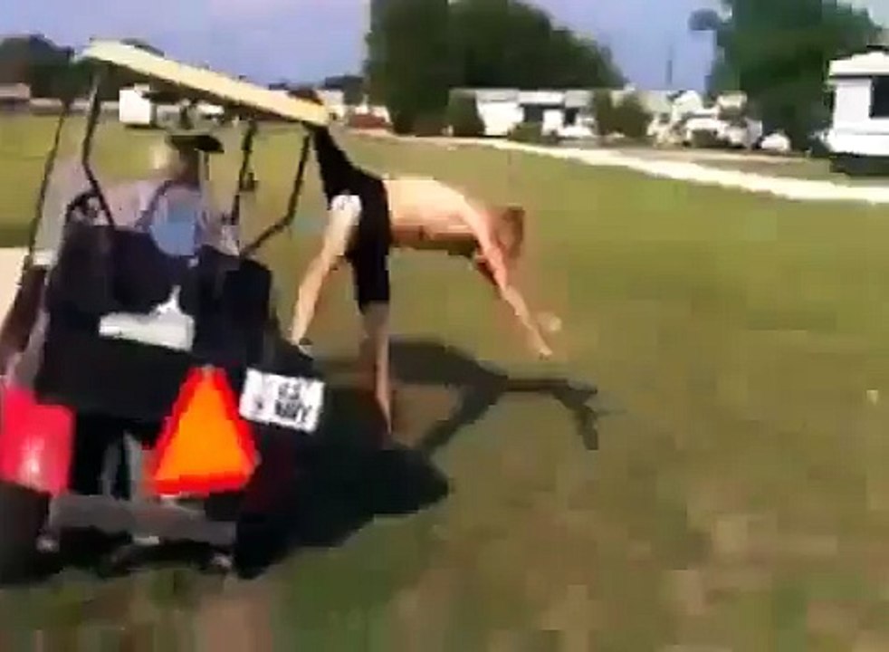 Do not do this at home. Guy is jumping over melex