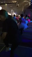 Messing with Lisa Evans during the yoga portion of Bust a Move