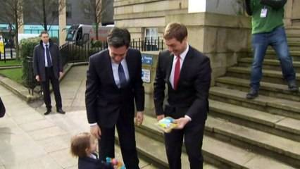Ed Miliband given Easter treats on campaign trail in Bury