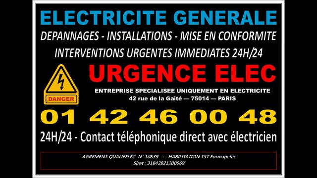 ELECTRICITE PARIS 14 75014 DEPANNAGE IMMEDIAT
