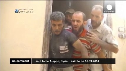 Syria - boy rescued from rubble in aftermath of Aleppo bombing - no comment
