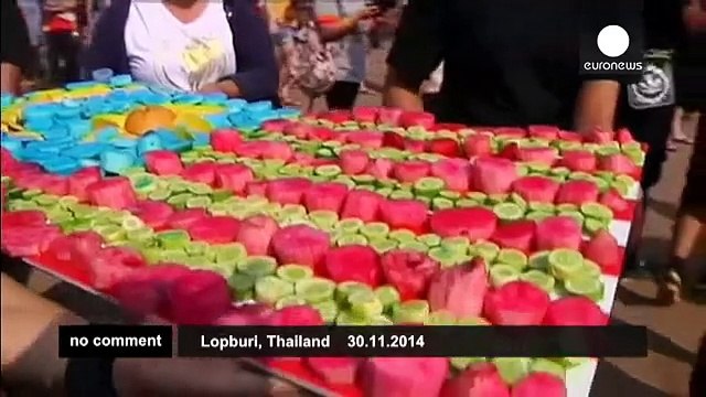 Thailand - Macaques feast during Lopburi Monkey Festival - no comment