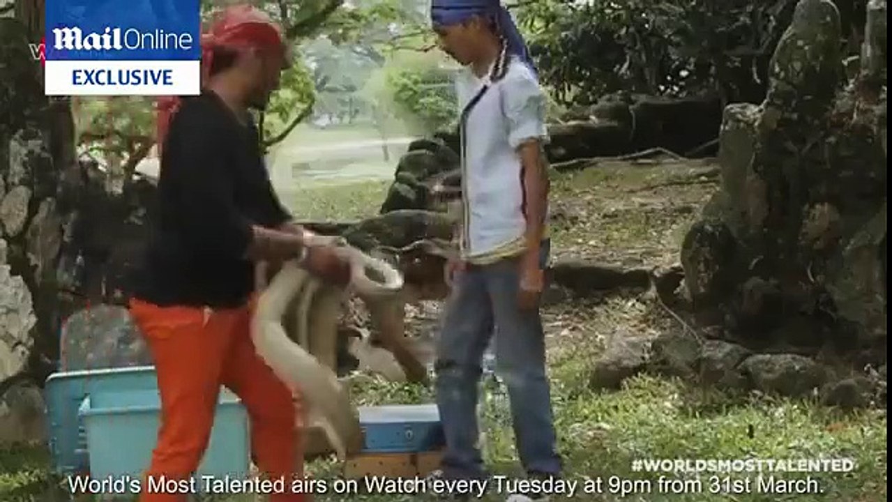 man kissing snake"