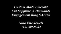 Emerald Cut Sapphire & Diamonds Antique Style Engagement Ring Nina Elle Jewels SA1700 (HD)
