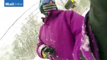 Dunya News - Snowboarder hit in head by chairlift during selfie stick fail in Japan