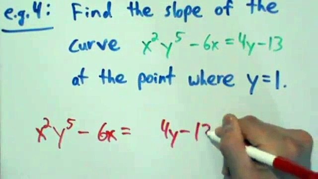 Calculus I - Implicit Differentiation - Example 4 - Find the Slope of a Curve at a Point