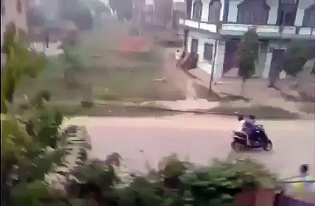 Rhino Chases Motorcycle