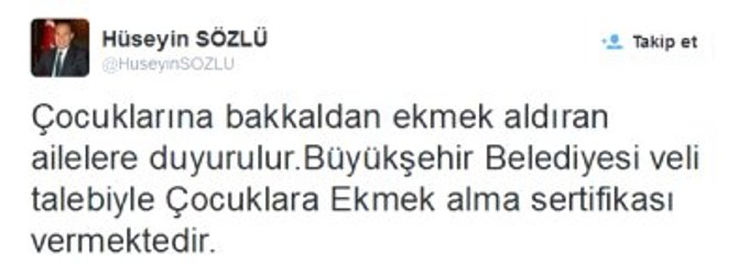 MHP'li Başkan'dan Tweet: Çocuklara Ekmek Alma Sertifikası Vereceğiz