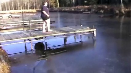 OMG !! Fat Guy jumping onto ICE