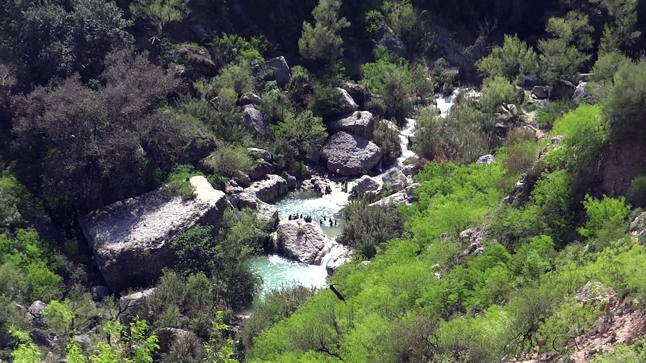 View of Neelawahn stream and pools from top of the mountain 4 april 2015 in Soon Valley near Kallar Kahar Pakistan